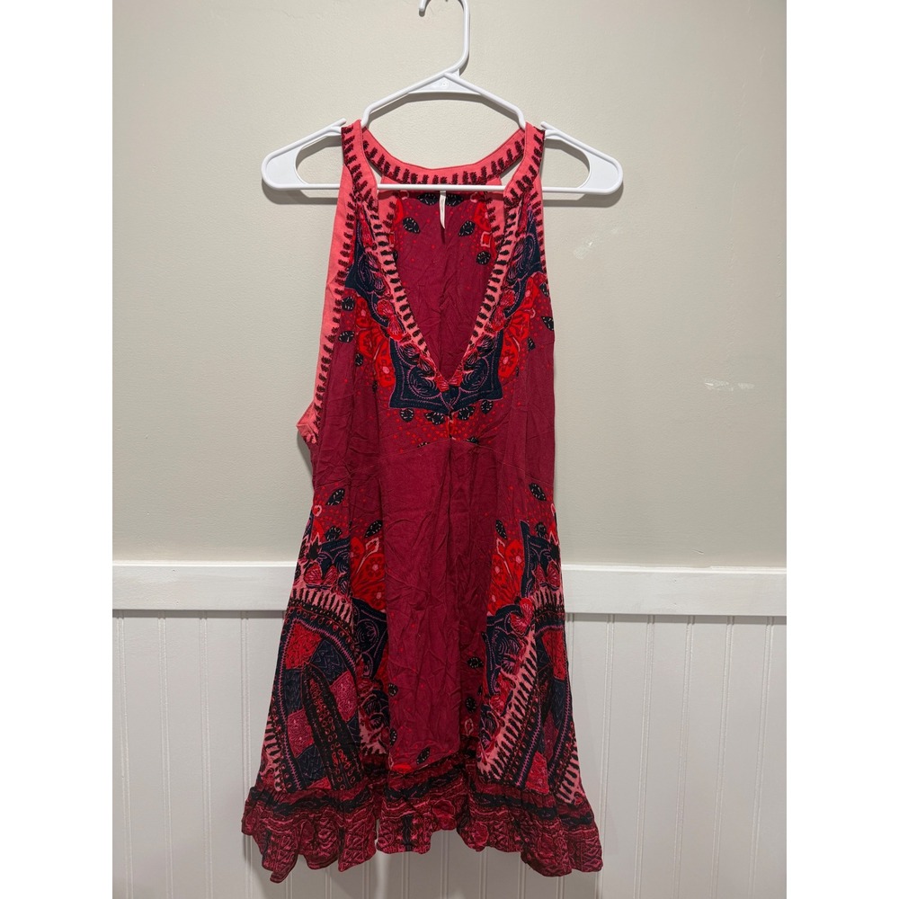 Free People Mini Halter Dress Boho Flowy Paisley Red Women Size Large